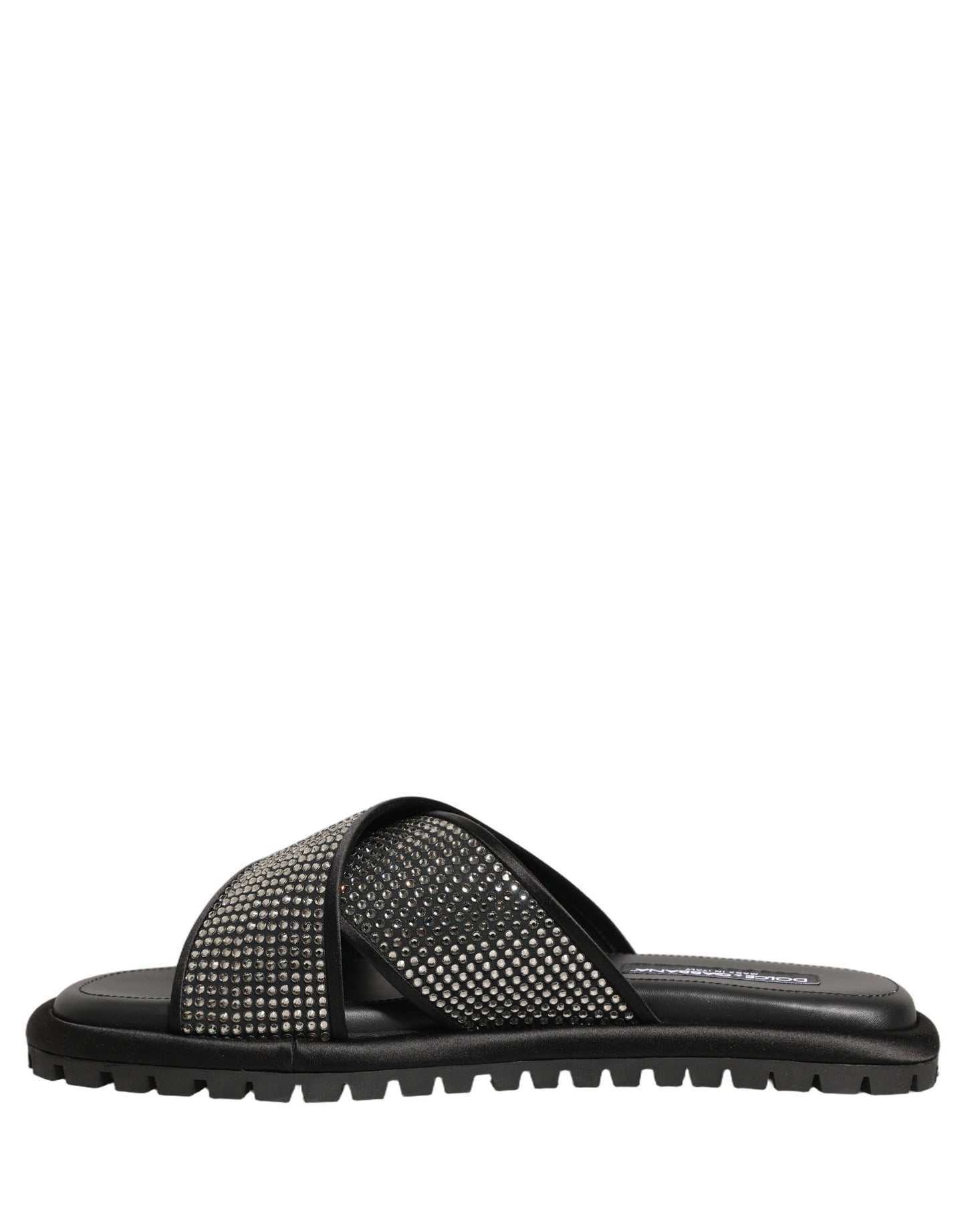 Dolce & Gabbana Black Strass Criss Cross Slide Sandals