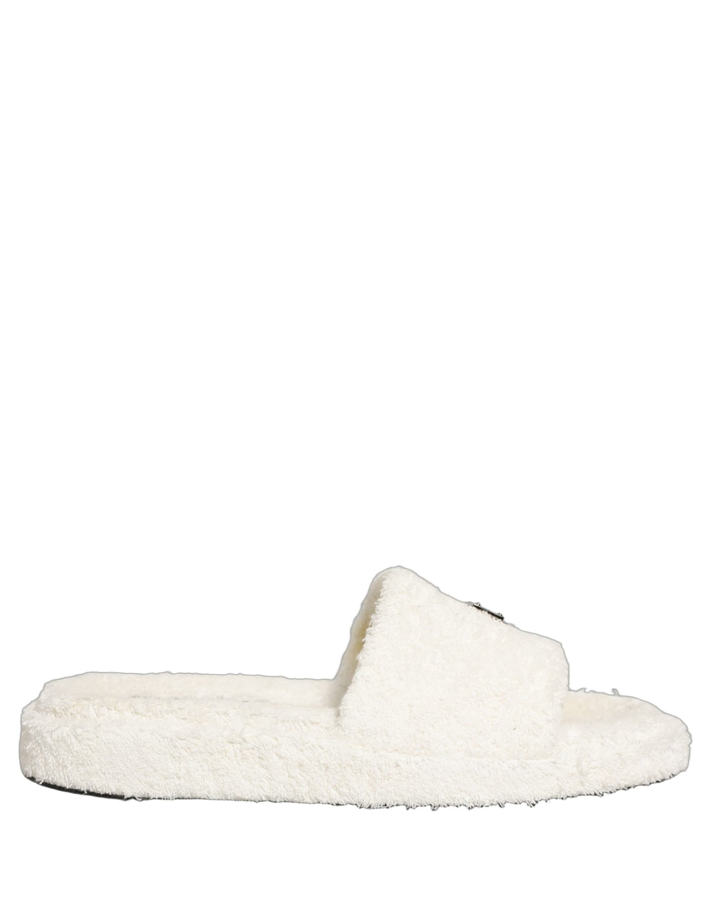 Dolce & Gabbana White Faux Fur Flats Men Slides Sandals Shoes