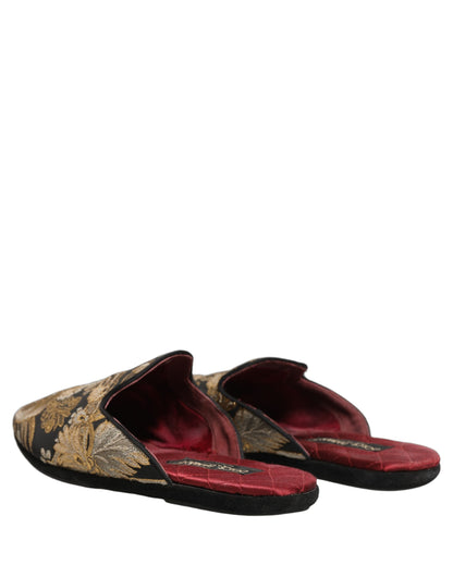 Dolce & Gabbana Black Floral Jacquard Flats Sandals for Men
