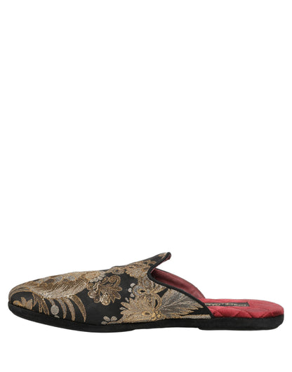 Dolce & Gabbana Black Floral Jacquard Flats Sandals for Men