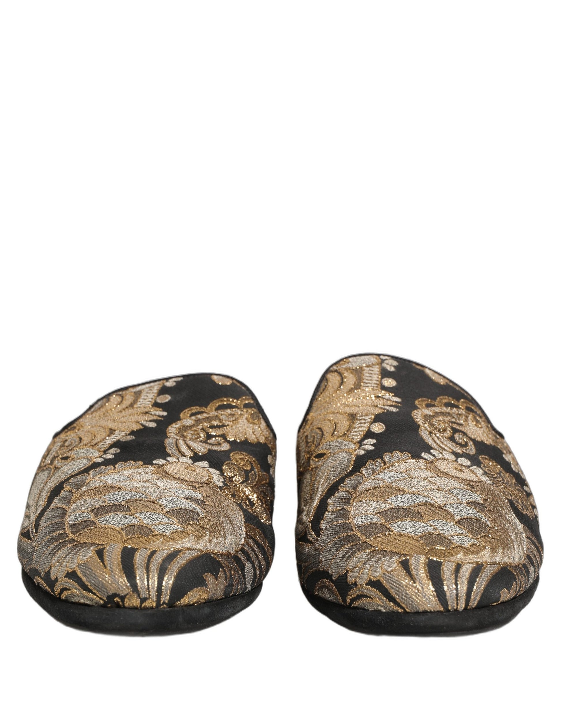 Dolce & Gabbana Black Floral Jacquard Flats Sandals for Men