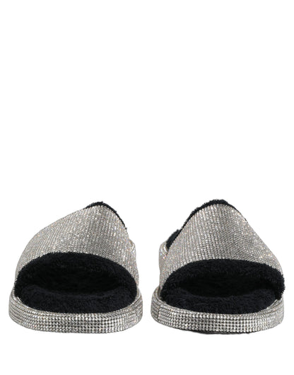 Dolce & Gabbana Black Crystal Embellished Platform Slides for Men