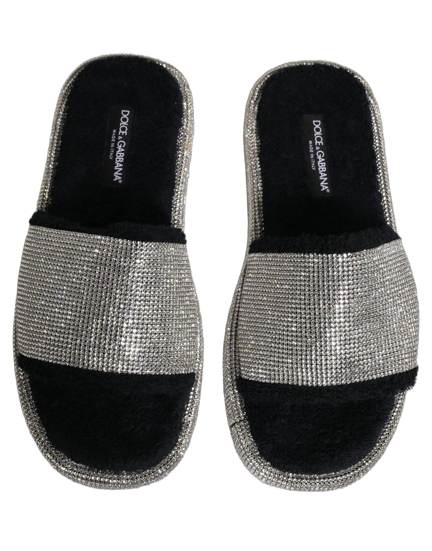 Dolce & Gabbana Black Crystal Embellished Platform Slides for Men