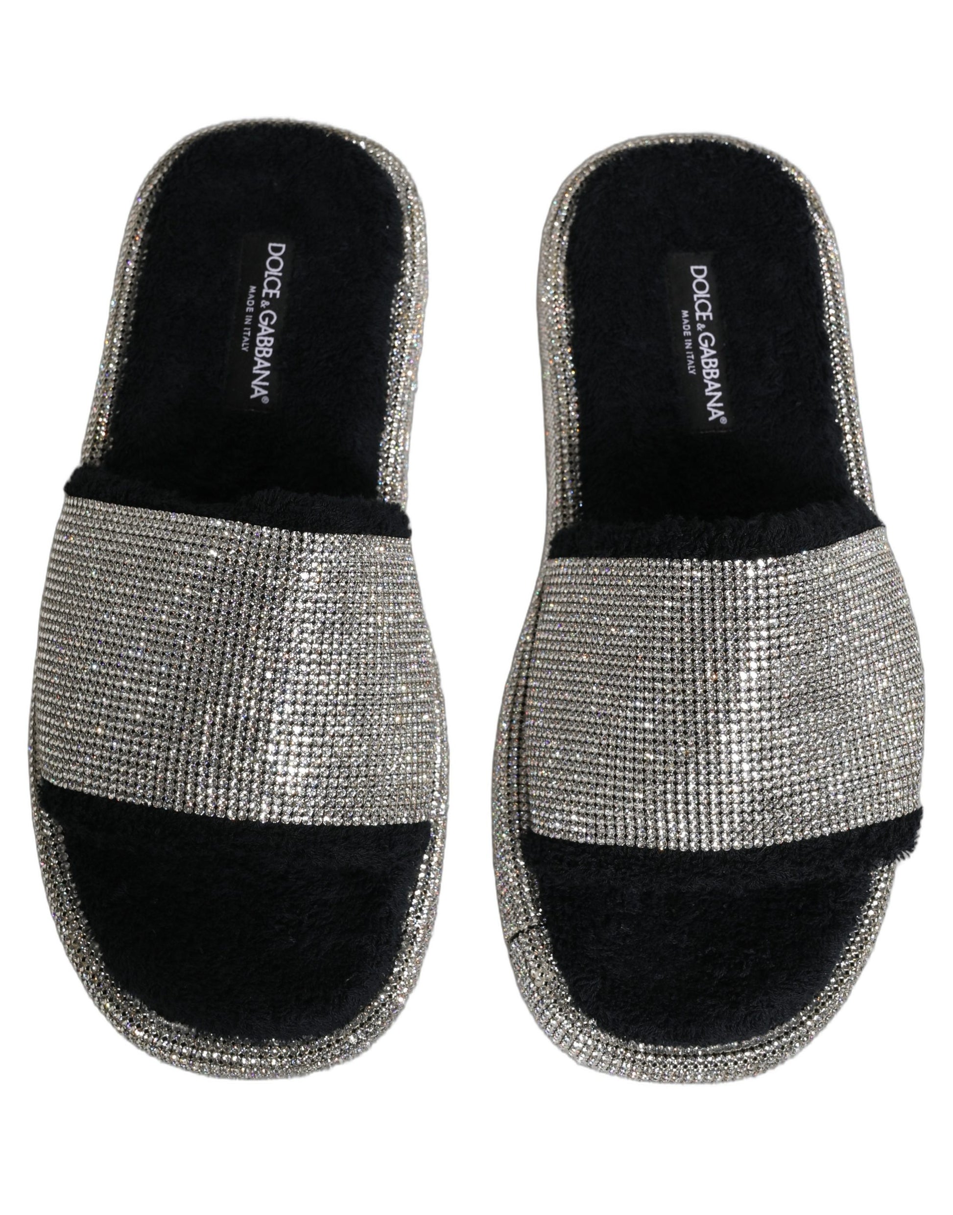 Dolce & Gabbana Black Crystal Embellished Platform Slides for Men