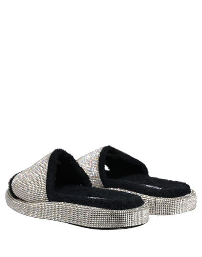 Dolce & Gabbana Black Crystal Embellished Platform Slides for Men