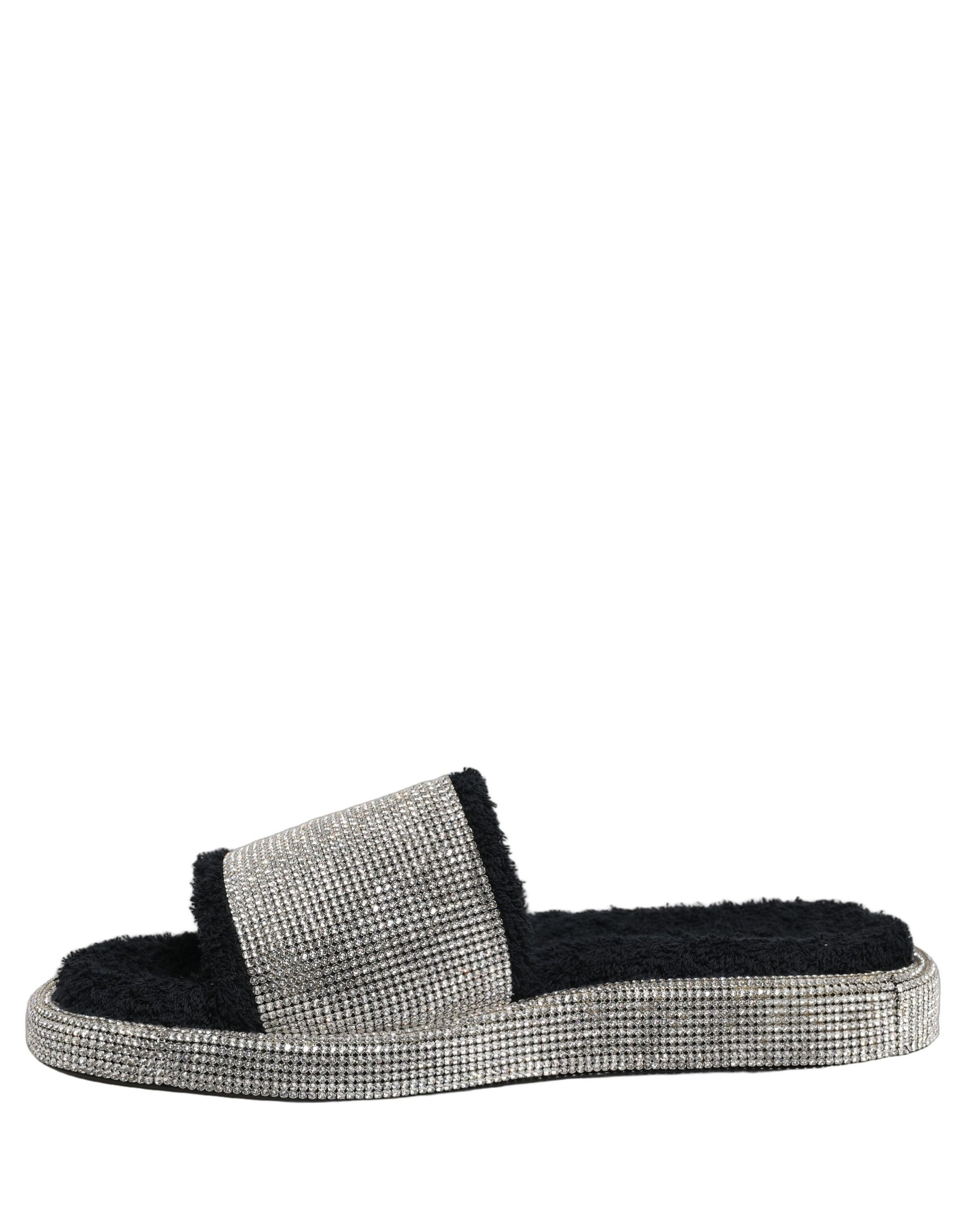 Dolce & Gabbana Black Crystal Embellished Platform Slides for Men
