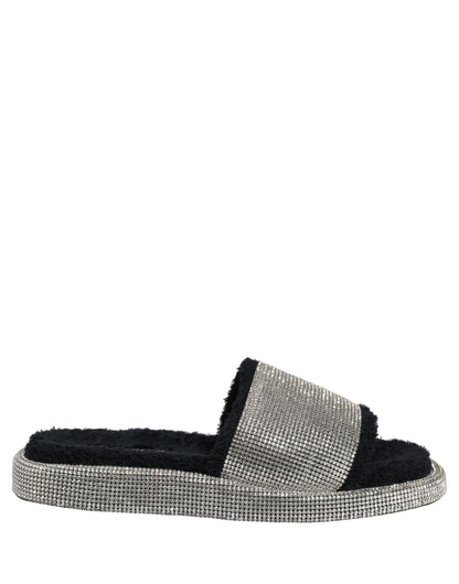 Dolce & Gabbana Black Crystal Embellished Platform Slides for Men