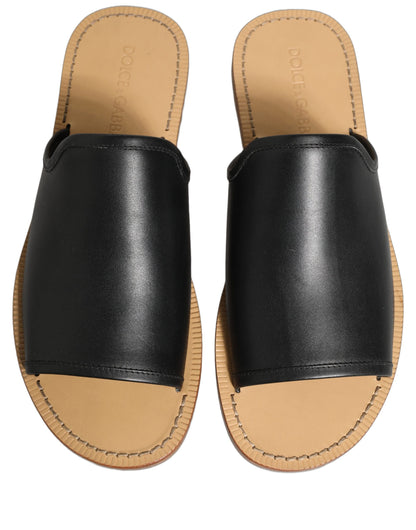 Dolce & Gabbana Brown Leather Slides for Men - Luxury Casual Footwear