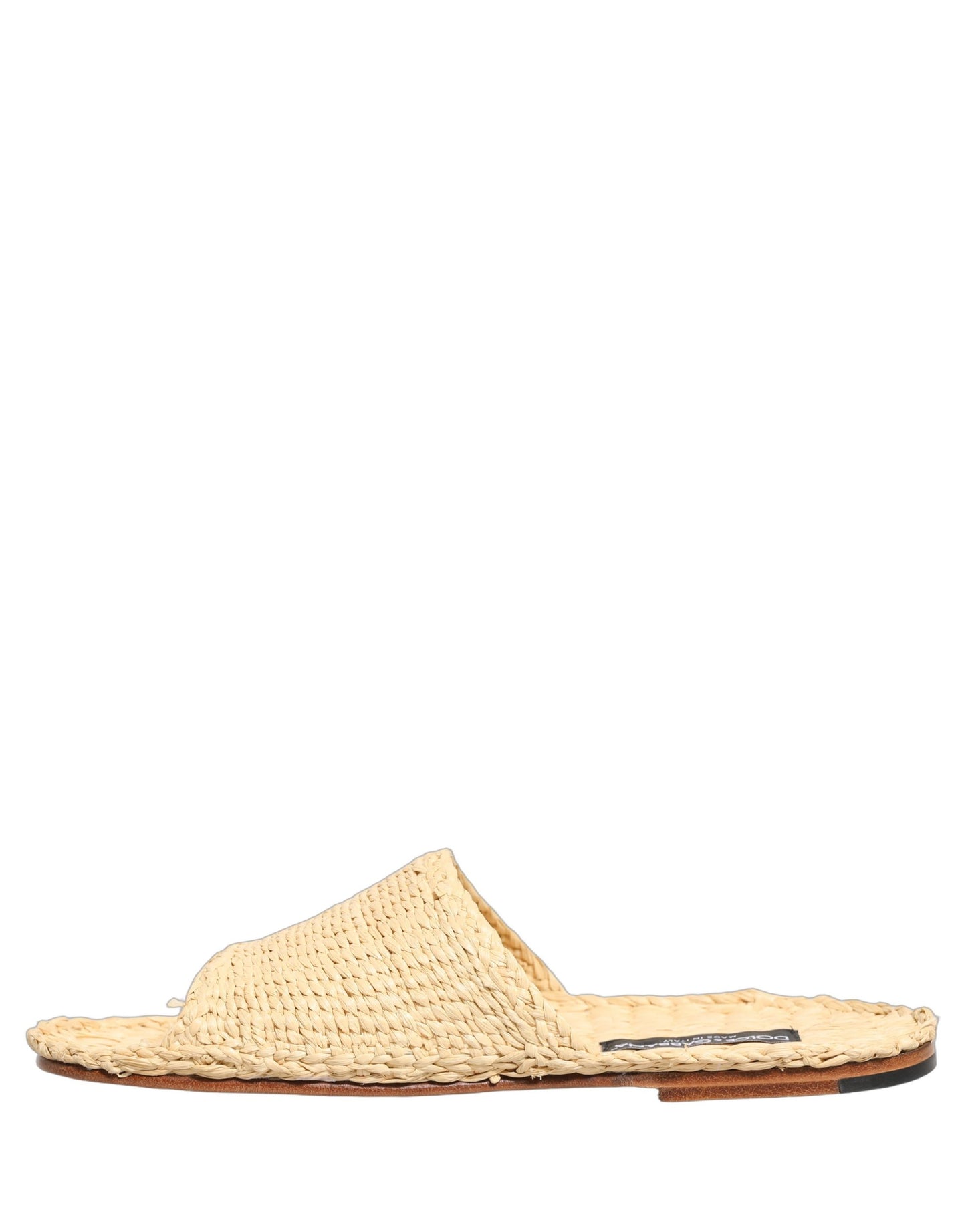 Dolce & Gabbana Beige Straw Raffia Slides Sandals