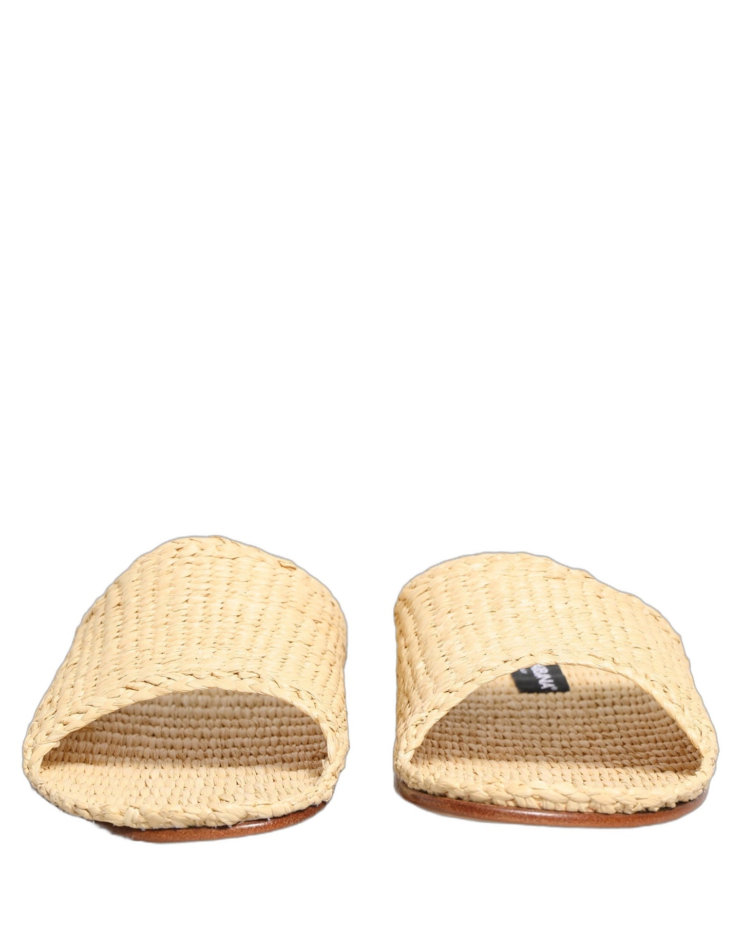 Dolce & Gabbana Beige Straw Raffia Slides Sandals