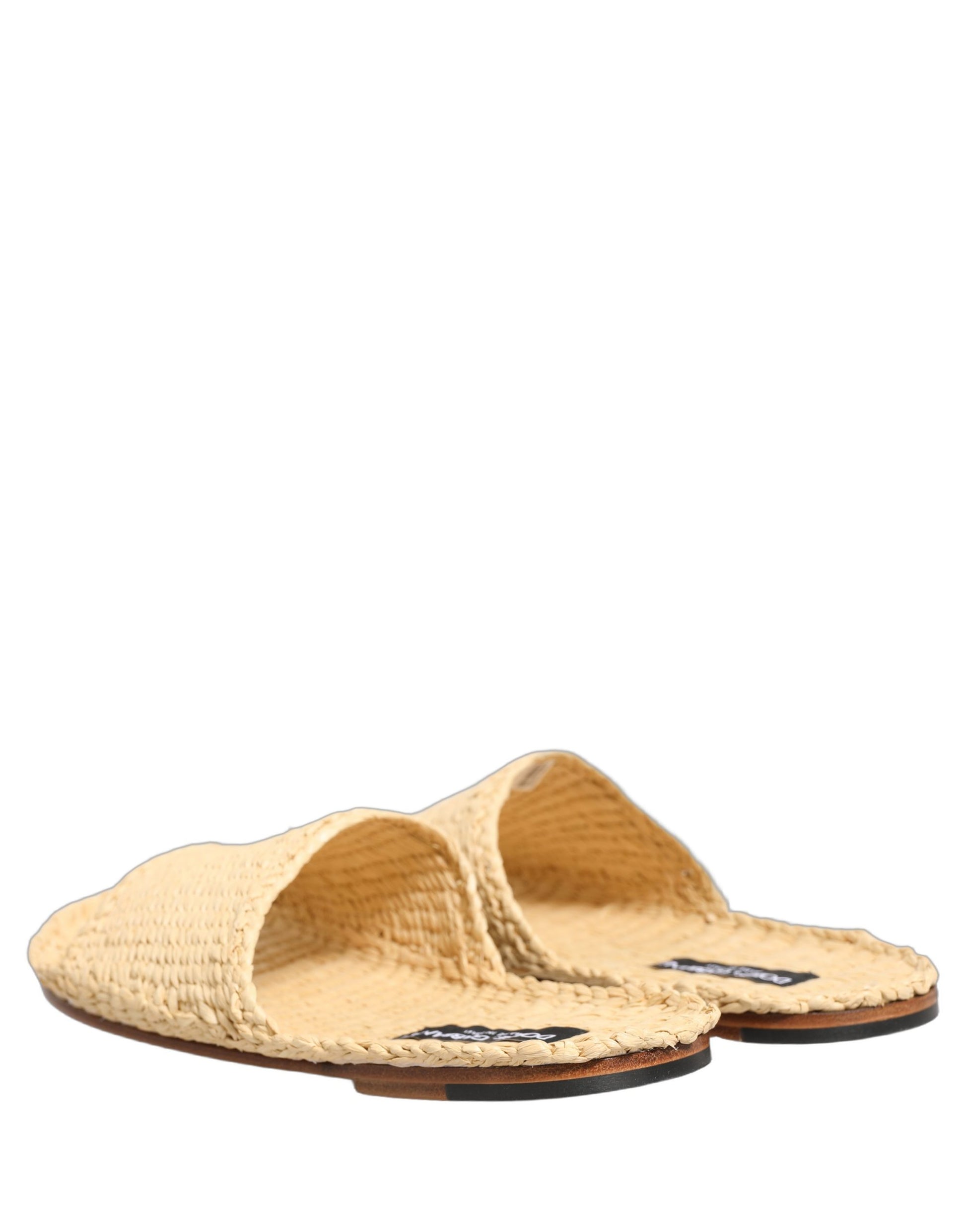 Dolce & Gabbana Beige Straw Raffia Slides Sandals