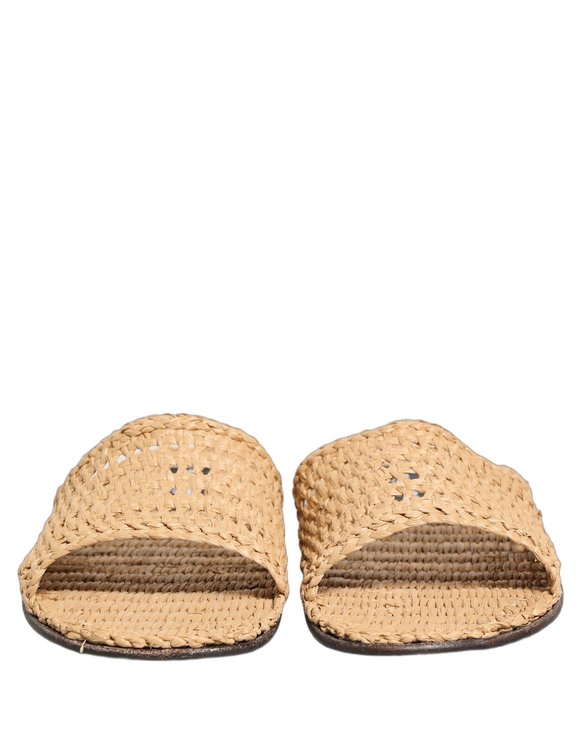 Dolce & Gabbana Beige Straw Raffia Slides: Effortless Luxury in Casual Footwear