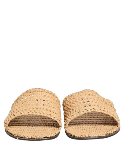 Dolce & Gabbana Beige Straw Raffia Slides: Effortless Luxury in Casual Footwear