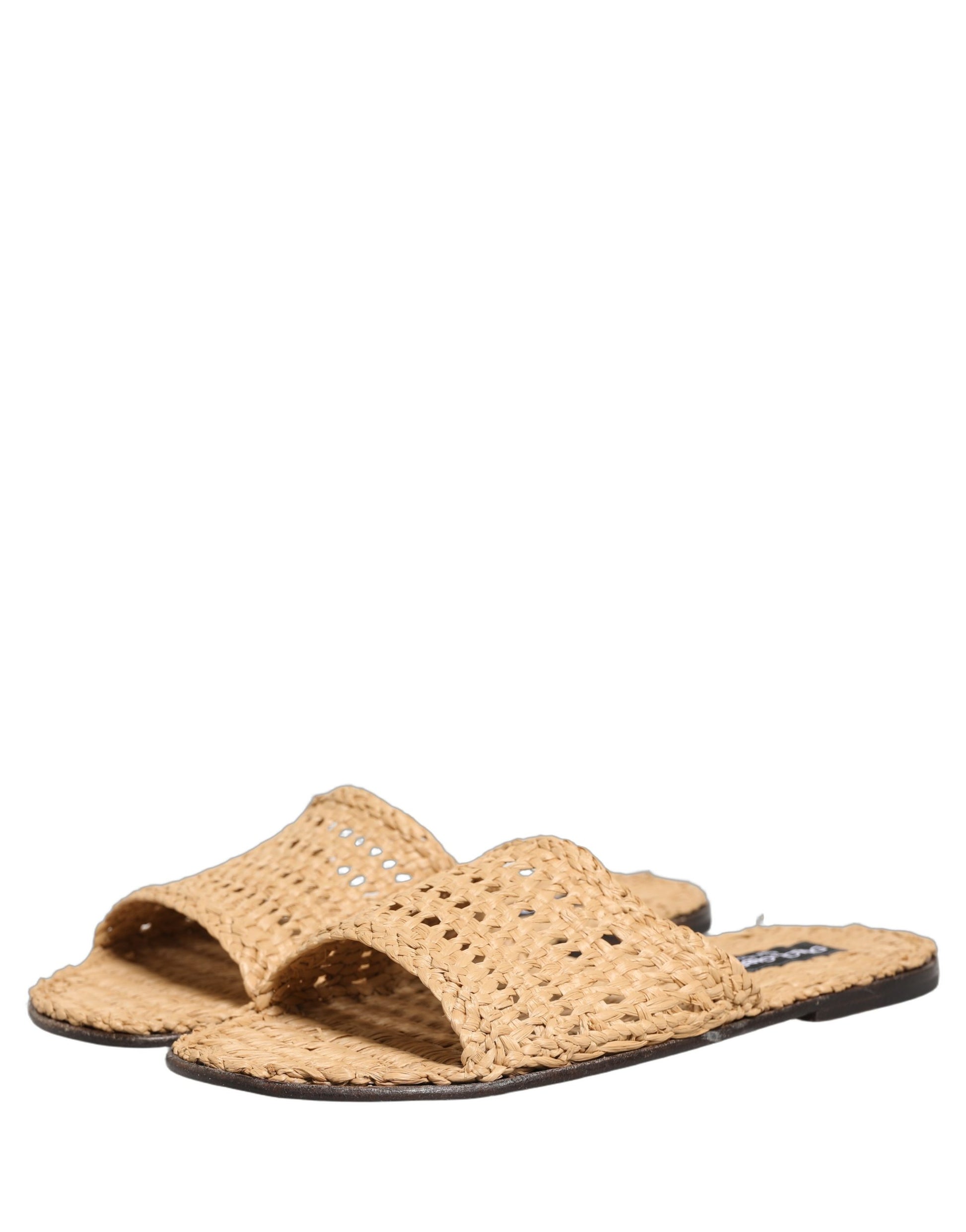 Dolce & Gabbana Beige Straw Raffia Slides: Effortless Luxury in Casual Footwear