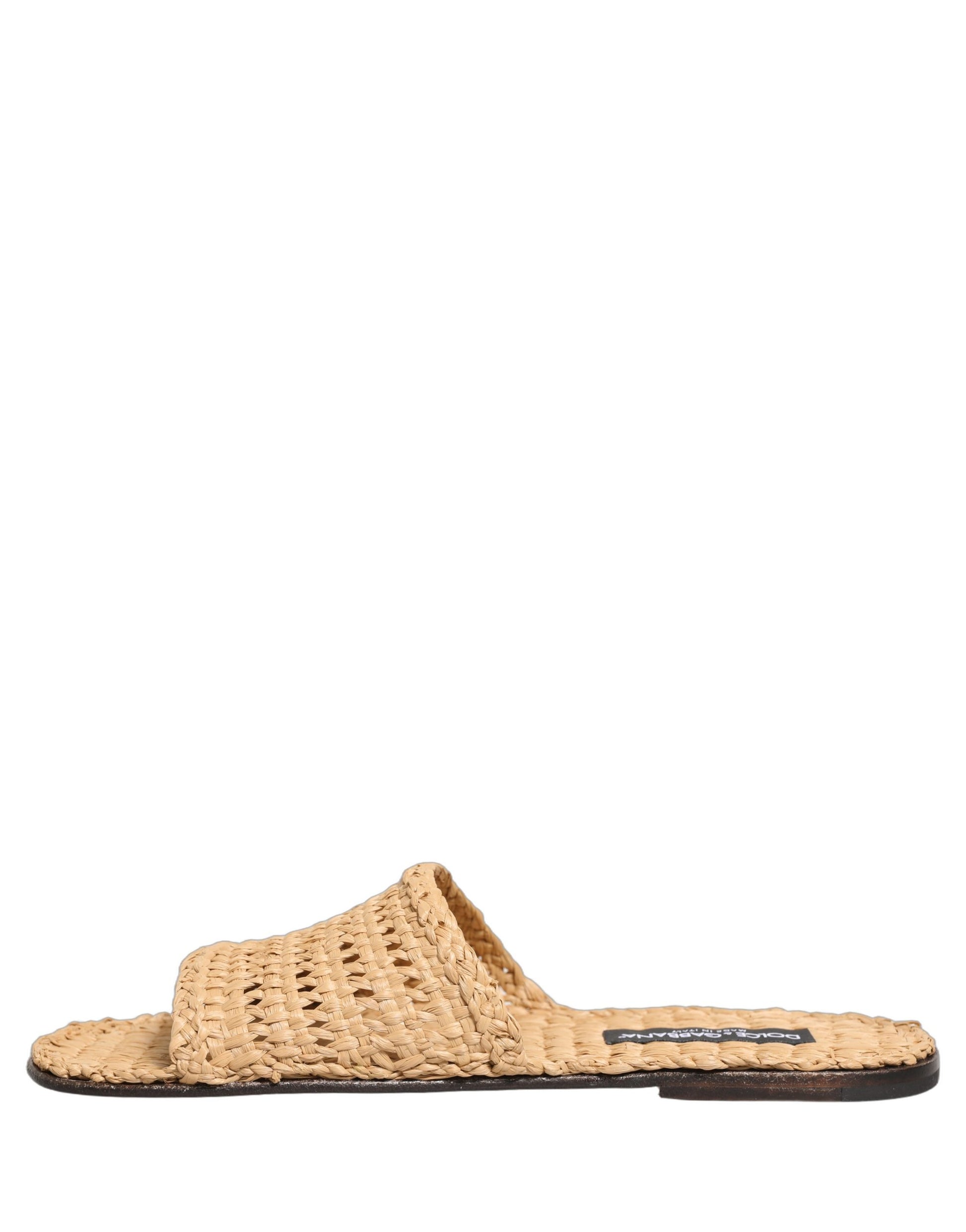 Dolce & Gabbana Beige Straw Raffia Slides: Effortless Luxury in Casual Footwear