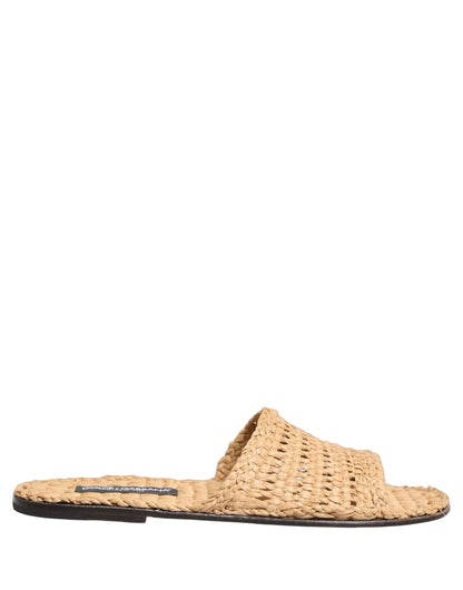Dolce & Gabbana Beige Straw Raffia Slides: Effortless Luxury in Casual Footwear