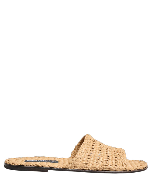 Dolce & Gabbana Beige Straw Raffia Slides: Effortless Luxury in Casual Footwear