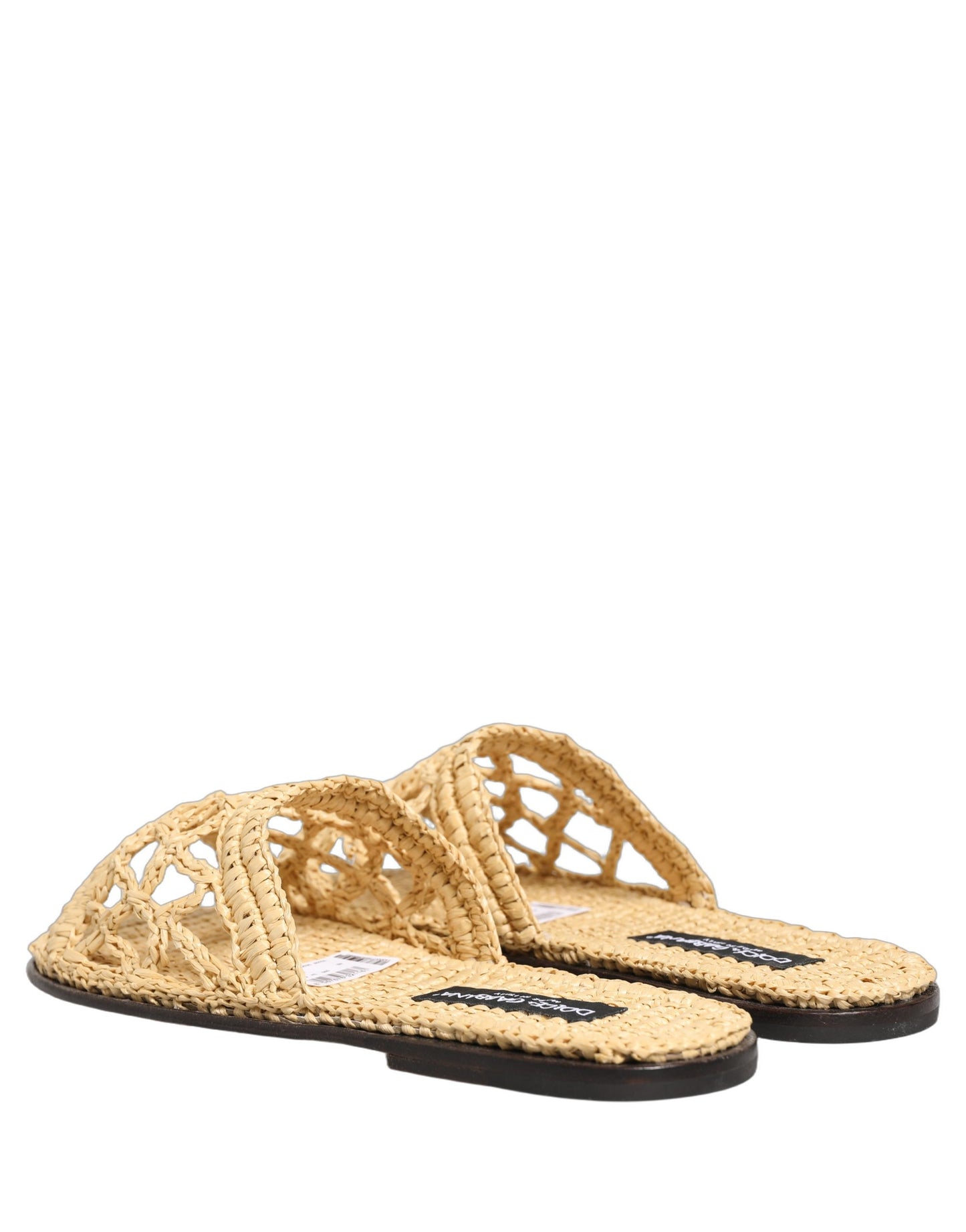 Dolce & Gabbana Beige Straw Raffia Slides Sandals