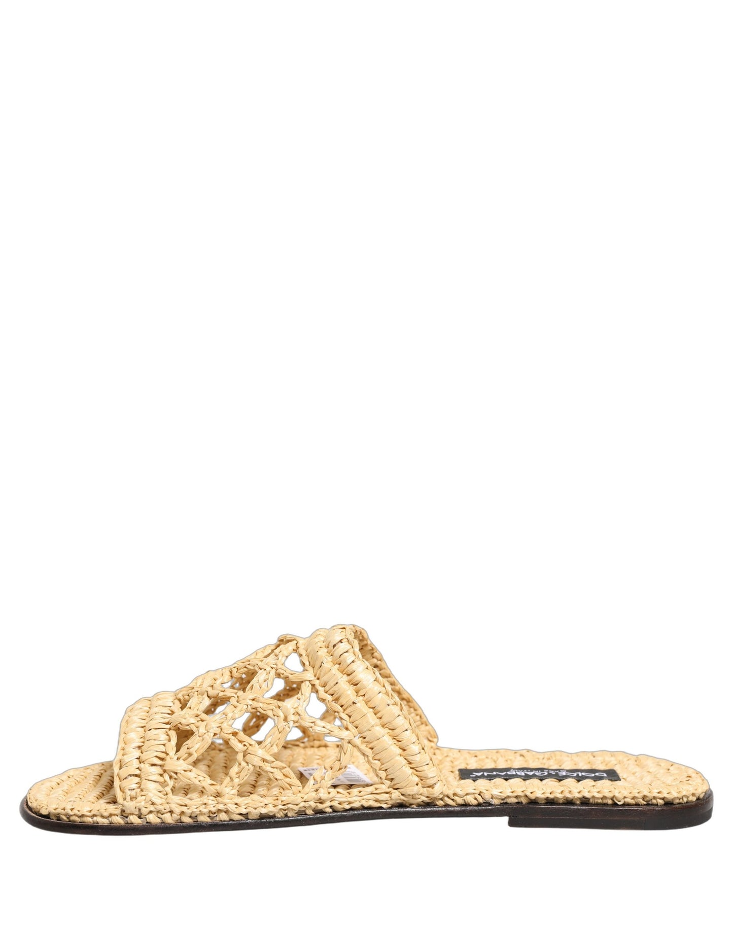 Dolce & Gabbana Beige Straw Raffia Slides Sandals