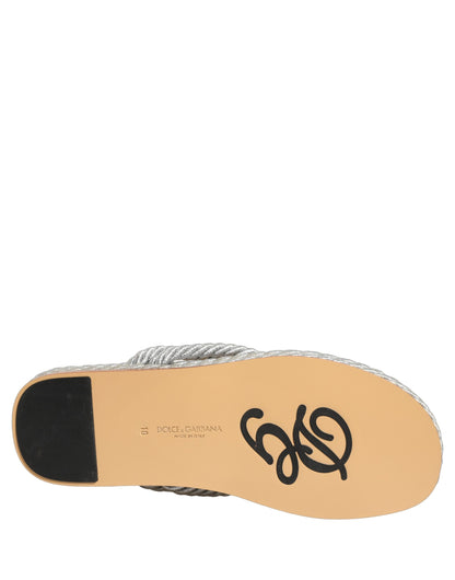 Dolce & Gabbana Silver Rope Slides Sandals