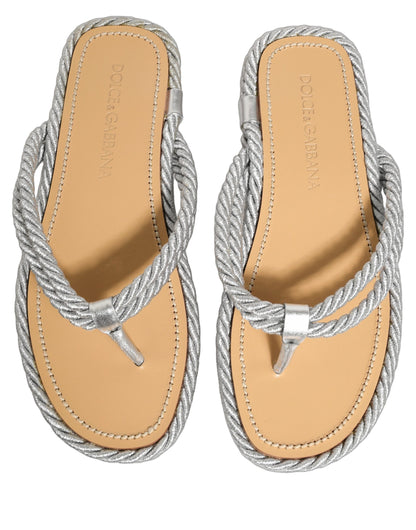 Dolce & Gabbana Silver Rope Slides Sandals