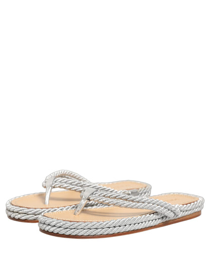 Dolce & Gabbana Silver Rope Slides Sandals
