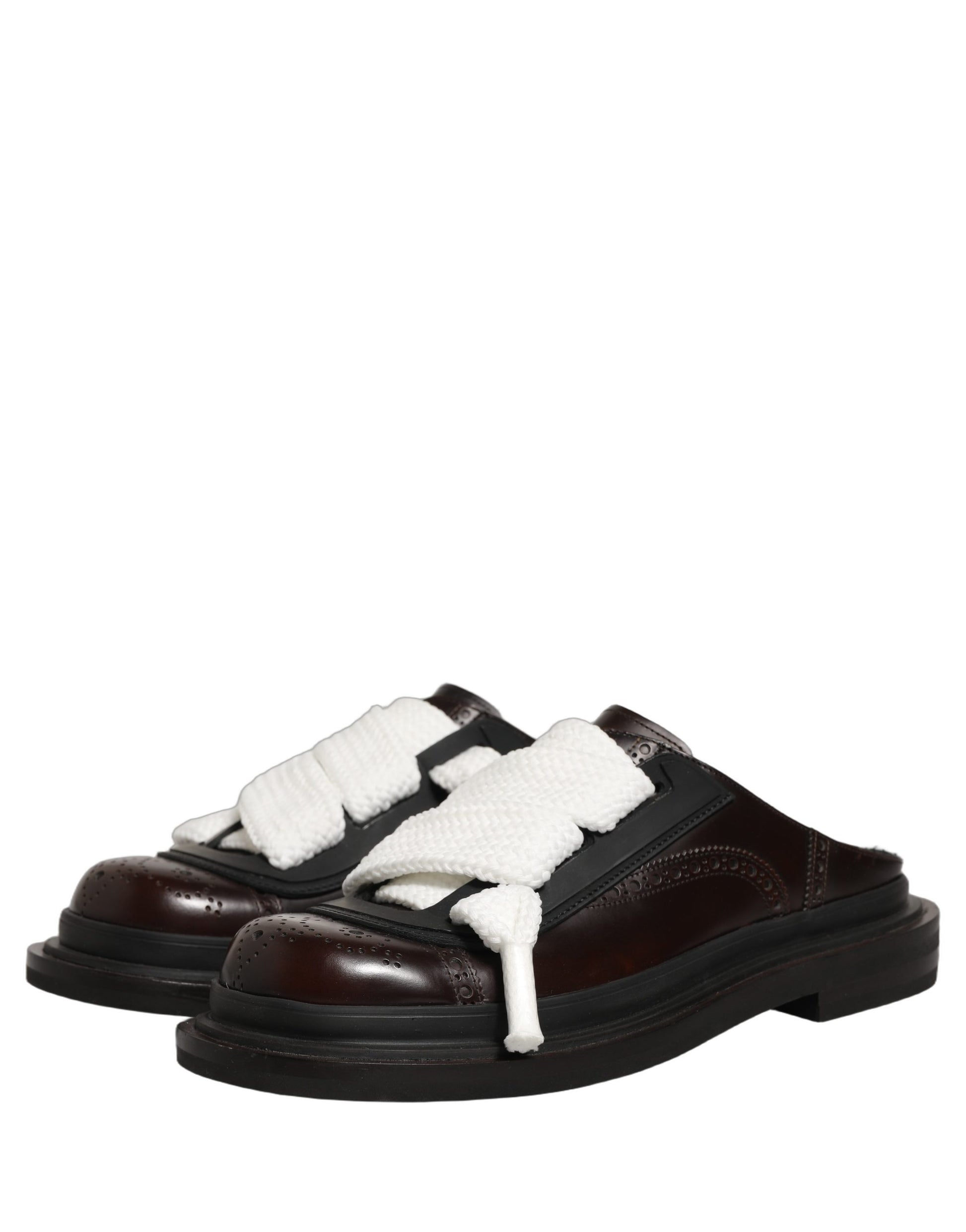 Dolce & Gabbana Brown Leather Slip-On Flat Sandals for Men