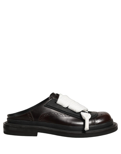 Dolce & Gabbana Brown Leather Slip-On Flat Sandals for Men