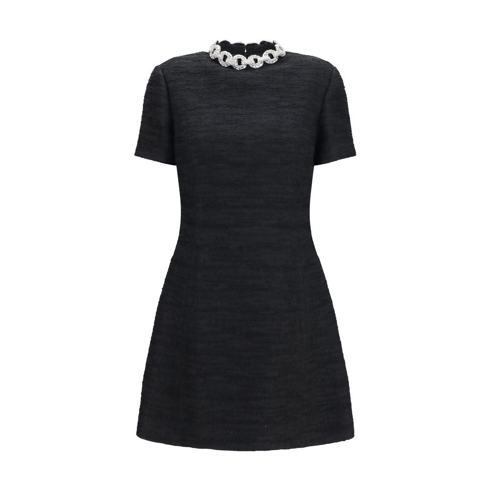 Valentino Black Tweed Embellished Mini Dress
