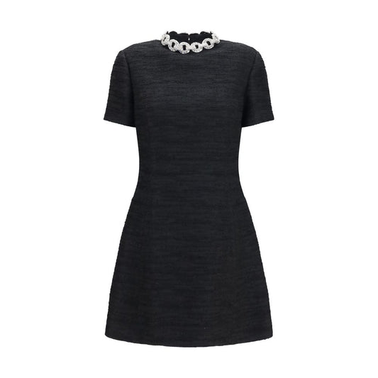 Valentino Black Tweed Embellished Mini Dress