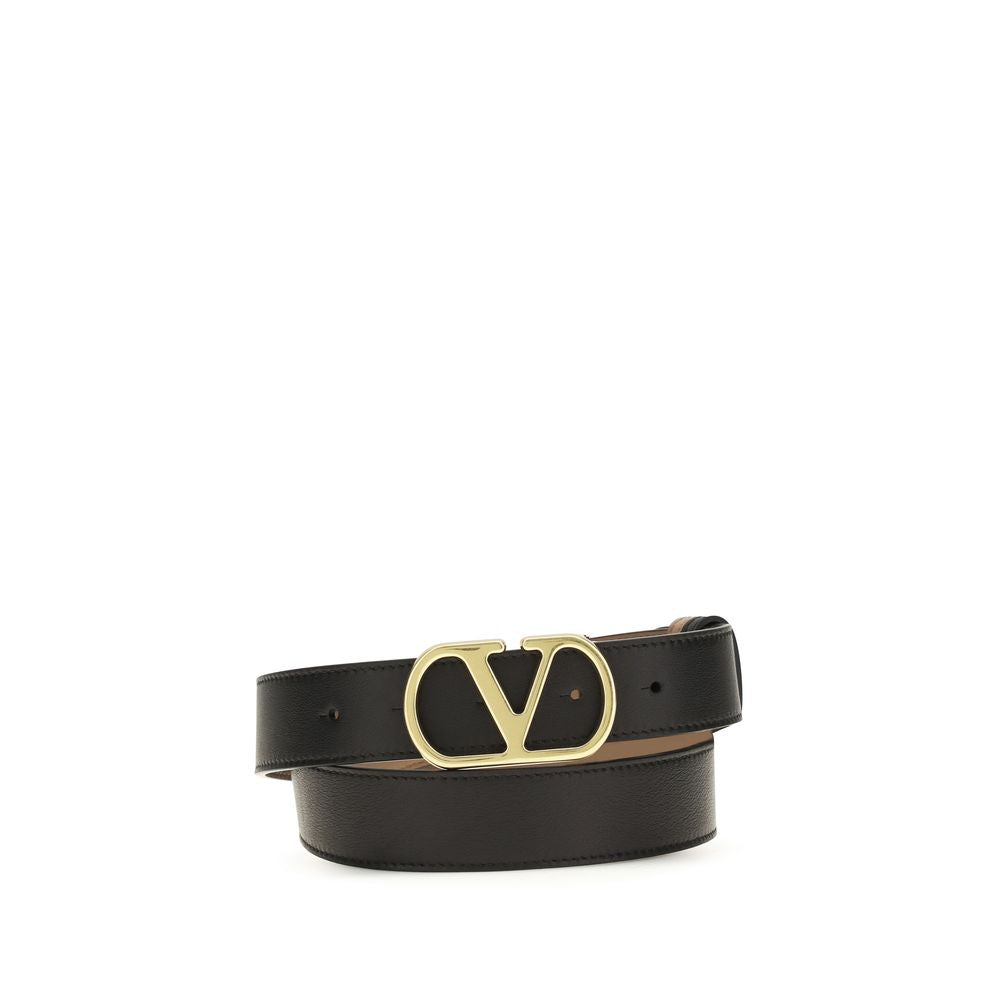 Valentino Garavani Black Calf Leather Reversible VLogo Signature Belt