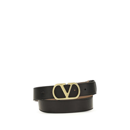 Valentino Garavani Black Calf Leather Reversible VLogo Signature Belt