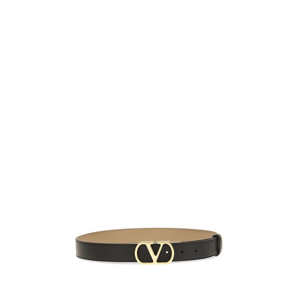 Valentino Garavani Black Calf Leather Reversible VLogo Signature Belt