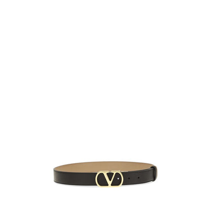 Valentino Garavani Black Calf Leather Reversible VLogo Signature Belt