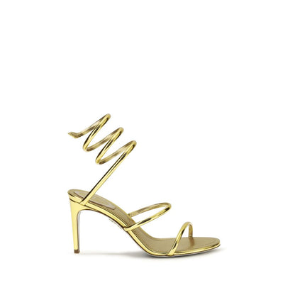 René Caovilla Gold Calf Leather Bos Taurus Stiletto Heel Sandals