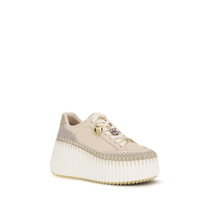 Chloé Beige Calf Leather Nama Wedge Platform Sneakers