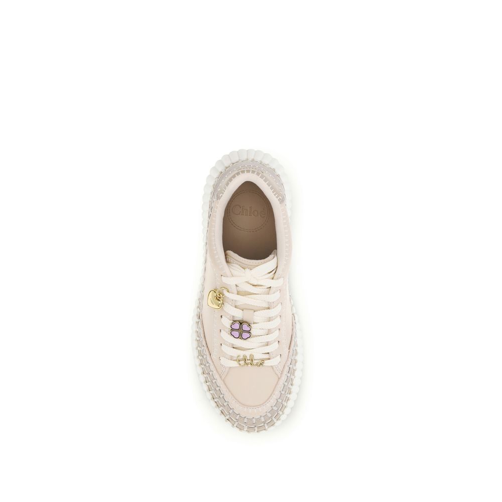 Chloé Beige Calf Leather Nama Wedge Platform Sneakers