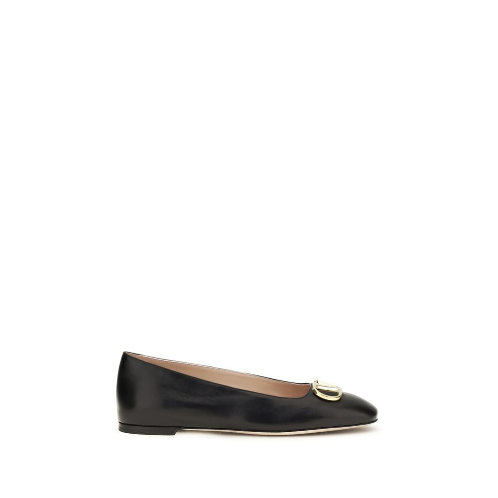 Valentino Garavani Black Leather VLogo Signature Ballerinas
