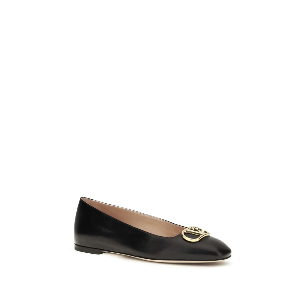 Valentino Garavani Black Leather VLogo Signature Ballerinas