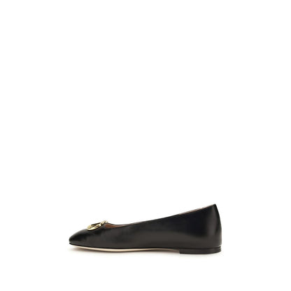 Valentino Garavani Black Leather VLogo Signature Ballerinas
