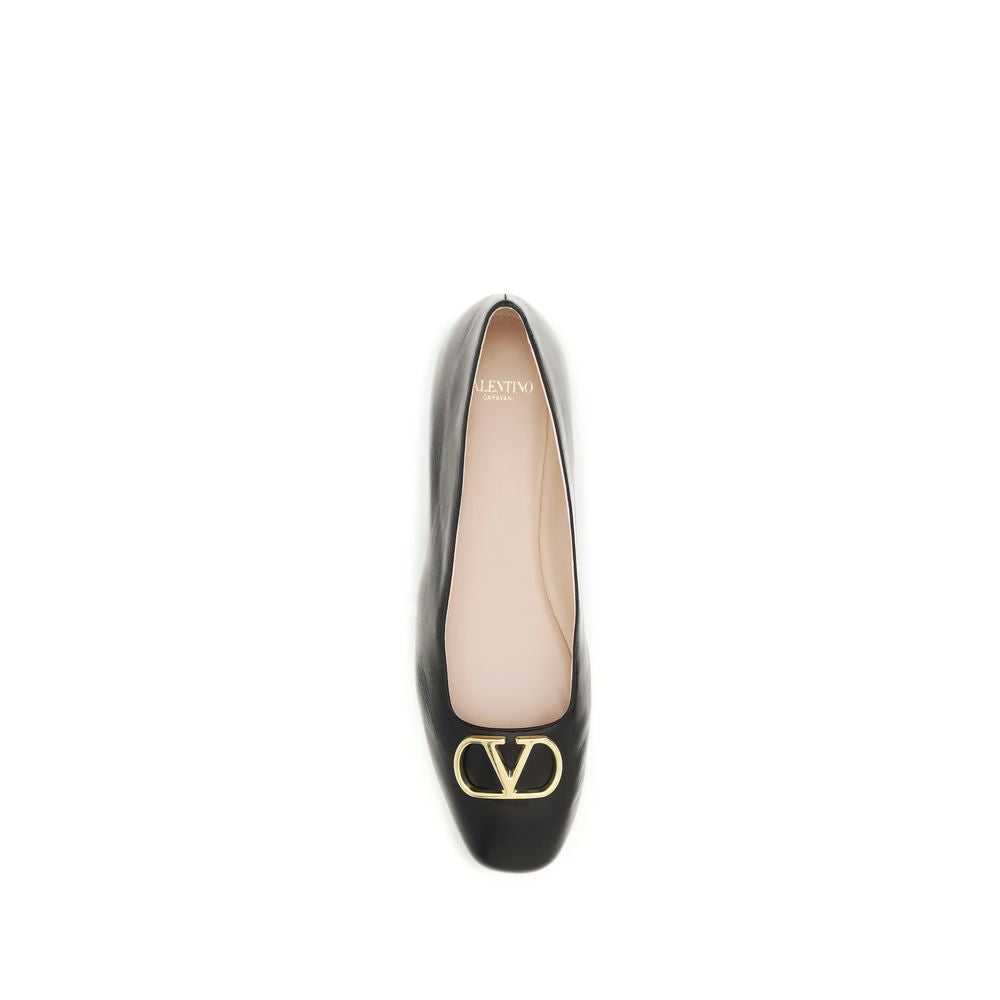 Valentino Garavani Black Leather VLogo Signature Ballerinas