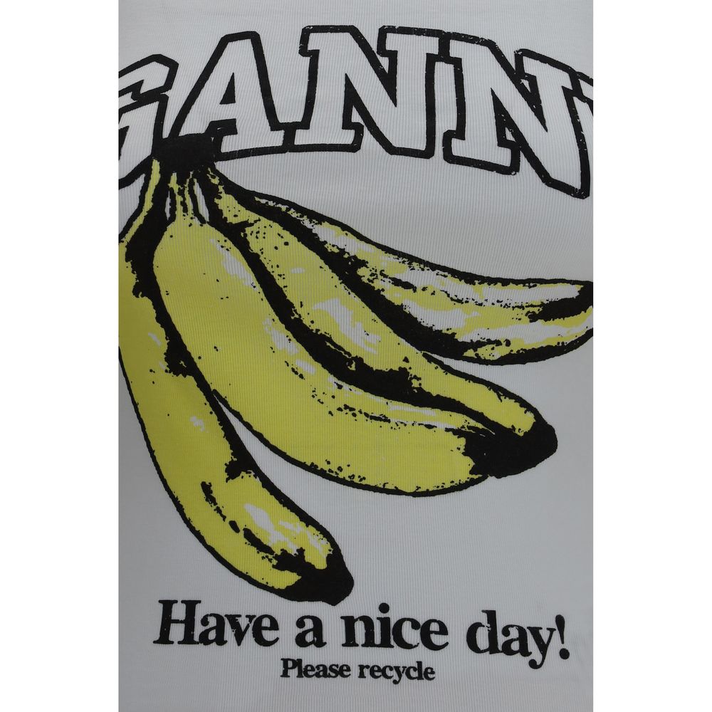 Ganni White Banana Print Cotton Have a Nice Day Tank Top