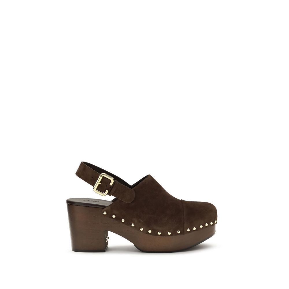 Chloé Brown Calf Leather Jeanette Wedge Clogs