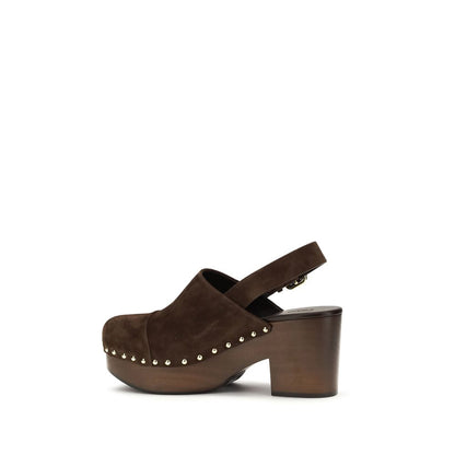 Chloé Brown Calf Leather Jeanette Wedge Clogs