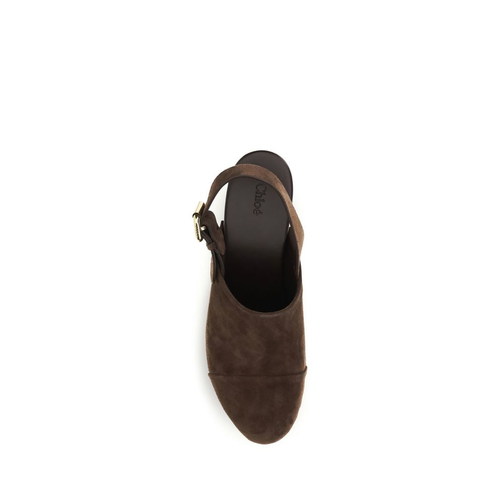 Chloé Brown Calf Leather Jeanette Wedge Clogs