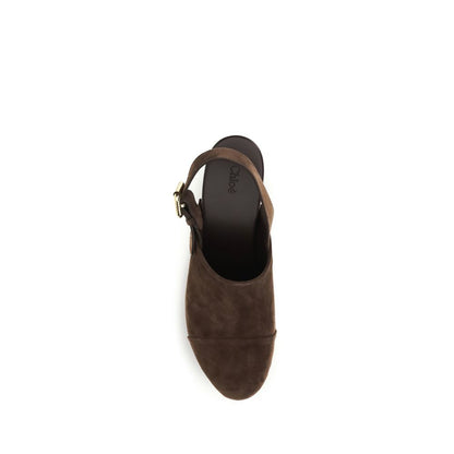 Chloé Brown Calf Leather Jeanette Wedge Clogs