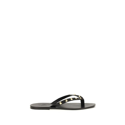 Valentino Garavani Black Leather Rockstud Flip-Flop Thong Sandals