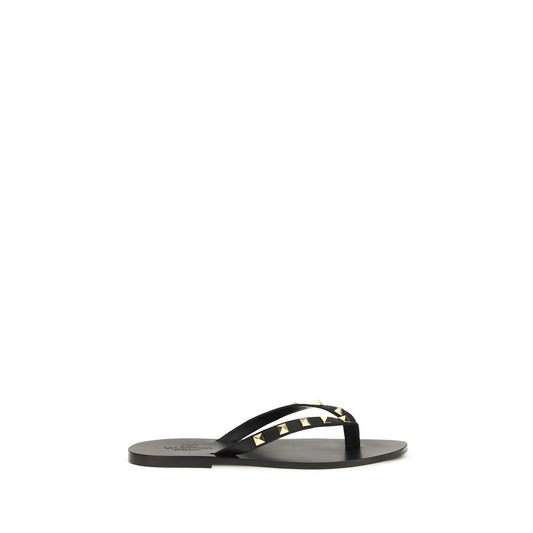 Valentino Garavani Black Leather Rockstud Flip-Flop Thong Sandals