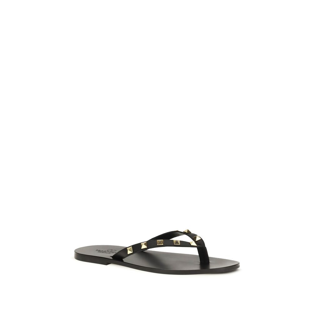 Valentino Garavani Black Leather Rockstud Flip-Flop Thong Sandals