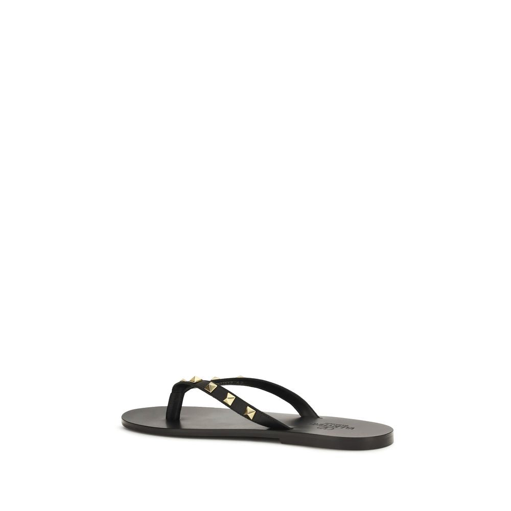 Valentino Garavani Black Leather Rockstud Flip-Flop Thong Sandals